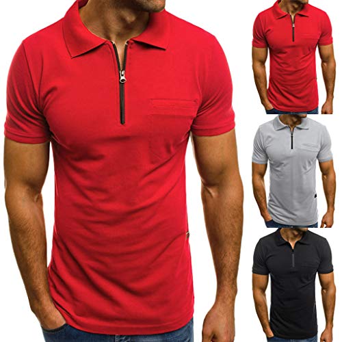 POLP Polos para Hombre Camiseta de Manga Corta con Cremallera y Bolsillo con Cremallera para Hombre Blusa y Camisas Tops Casual Deportivas Ropa de fútbol S-XXXL