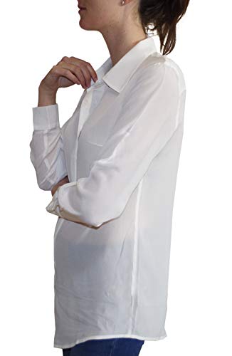 Posh Gear Mujer Blusa de Seda Camicina 100% Seda, Blanco, L