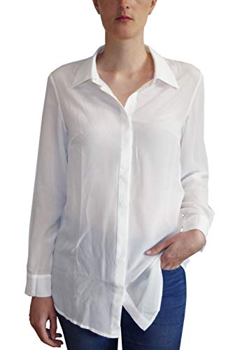Posh Gear Mujer Blusa de Seda Camicina 100% Seda, Blanco, L