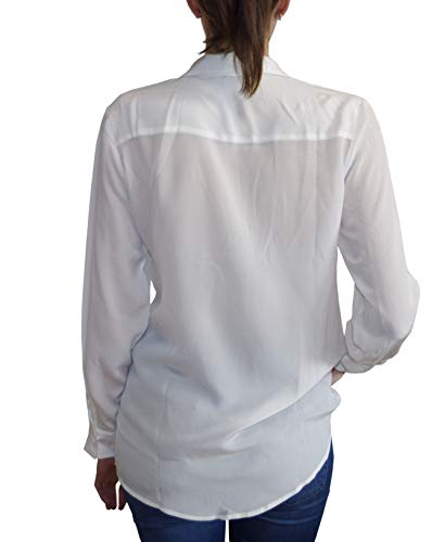 Posh Gear Mujer Blusa de Seda Camicina 100% Seda, Blanco, L
