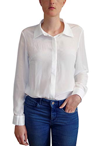 Posh Gear Mujer Blusa de Seda Camicina 100% Seda, Blanco, L