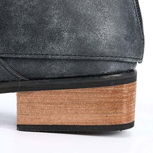 Posional Botas Retro Mujer Navidad Zapatos Casuales con Cordones de Punta Redonda de Cuero para Ladies Botas Cómodas de Caballero de Moda de Tacón Bajo Outdoor Trekking Zapatos