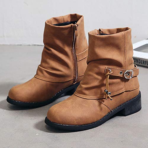 Posional Zapatos de Mujer Pisos Cuero Moda Botines Punta Redonda Hebilla Tacón Bajo Huecos Cortos con Cremallera Lateral Borla Personalizada Antigua Casuales Botines Combate
