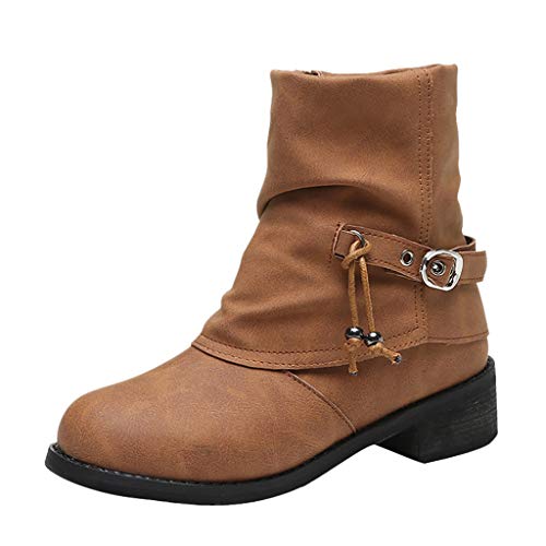 Posional Zapatos de Mujer Pisos Cuero Moda Botines Punta Redonda Hebilla Tacón Bajo Huecos Cortos con Cremallera Lateral Borla Personalizada Antigua Casuales Botines Combate