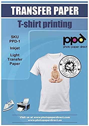 PPD A4 x 20 Hojas de Papel de Transferencia Térmica Para Camisetas, Mascarillas y Tejidos Blancos o Claros - Para Impresora de Inyección de Tinta Inkjet - PPD-1-20