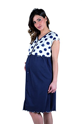 Premamy - Camisa Clinica para Maternidad, Modelo de Frente Abierto, algodón elástico de Dos vías, pre-Post-Parto - Azul - Vi (XL)