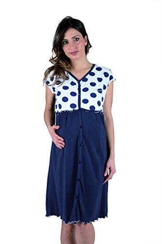 Premamy - Camisa Clinica para Maternidad, Modelo de Frente Abierto, algodón elástico de Dos vías, pre-Post-Parto - Azul - Vi (XL)