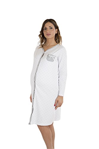 Premamy - Camisa Clinica para Maternidad, Modelo de Frente Abierto, algodón elástico de Dos vías, pre-Post-Parto - Gris - Vi (XL)