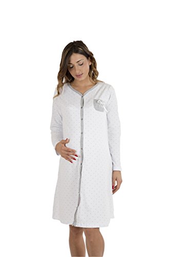 Premamy - Camisa Clinica para Maternidad, Modelo de Frente Abierto, algodón elástico de Dos vías, pre-Post-Parto - Gris - Vi (XL)