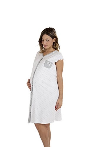 Premamy - Camisa Clinica para Maternidad, Modelo de Frente Abierto, algodón elástico de Dos vías, pre-Post-Parto - Gris - VII (XXL)