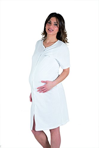 Premamy - Camisa Clinica para Maternidad, Modelo de Frente Abierto, Jersey algodón, pre-Post-Parto - Blanco - VII (XXL)