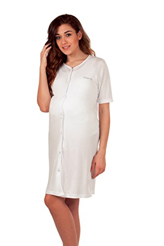 Premamy - Camisa Clinica para Maternidad, Modelo de Frente Abierto, Jersey algodón, pre-Post-Parto - Blanco - VII (XXL)