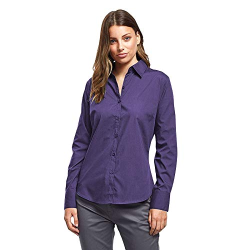 Premier - Blusa de popelina, camisa de trabajo, manga larga, mujer, botella, 36