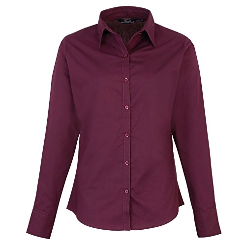 Premier - Blusa de popelina, camisa de trabajo, manga larga, mujer, botella, 36