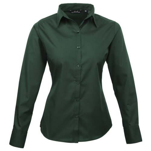 Premier - Blusa de popelina, camisa de trabajo, manga larga, mujer, botella, 36
