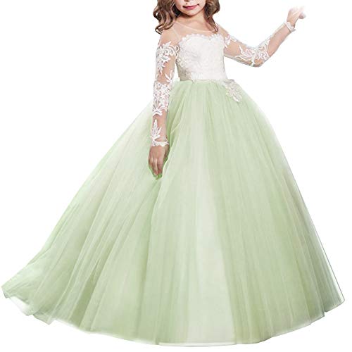 Princesa Vestido de niña de Flores para la Boda Vestidos de Dama De Honor Sin Mangas Largo Fiesta Comunión Cumpleaños Bola #8 Verde 8-9 años
