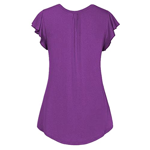 PRJN Mujeres Casual Cuello Redondo Túnica Plisada Tops Camisas Blusa Mujeres Cuello Redondo Camiseta Up Túnica Tops De Manga Corta Tops De Manga Corta De Las Mujeres Nudos Tops Camiseta Suelta
