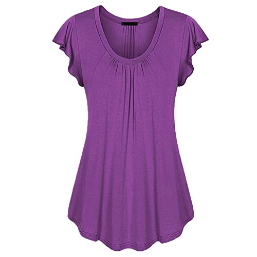 PRJN Mujeres Casual Cuello Redondo Túnica Plisada Tops Camisas Blusa Mujeres Cuello Redondo Camiseta Up Túnica Tops De Manga Corta Tops De Manga Corta De Las Mujeres Nudos Tops Camiseta Suelta