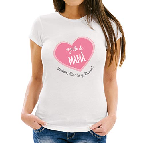 PROMO SHOP Camiseta Mujer con Diseño Especial Orgullo de Mama · Camiseta Personalizada (con Texto) · Ideal para Regalar el día de la Madre · Manga Corta/Talla S · 100% Algodón