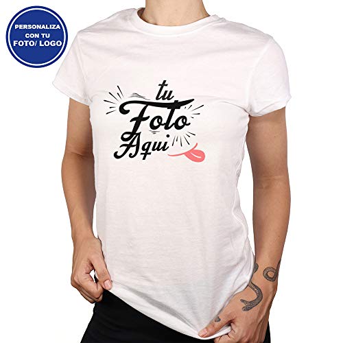 PROMO SHOP Camiseta Personalizada Mujer (Foto o Logo) Blanca · Manga Corta Talla XXL · 100% Algodón · Impresión Directa (DTG) · Estas Camisetas Personalizas Se Imprimen Directamente sobre el Tejido