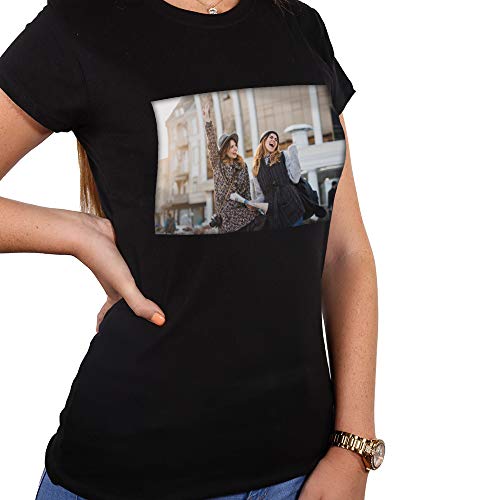 PROMO SHOP Camiseta Personalizada Mujer (Foto o Logo) Negra · Manga Corta Talla XXL · 100% Algodón · Impresión Directa (DTG) · Estas Camisetas Personalizas Se Imprimen Directamente sobre el Tejido