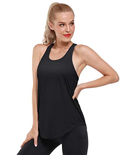 Promover Camiseta Deportiva de Nailon para Mujerde Señora sin Mangas Ligera Plisada Holgada para Gimnasio Yoga sin Mangas Espalda Cruzada