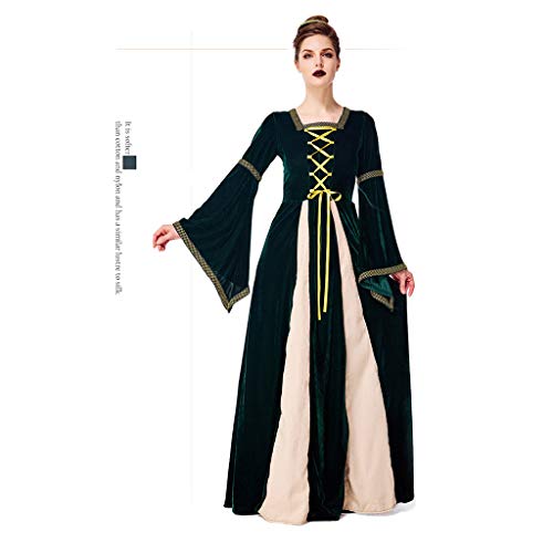 PROTAURI Disfraz de Reina de Halloween para Mujer - Medievales Vestido Vintage Princesa Cosplay Damas Fiesta Vestido Carnaval Outfits, Verde, XXL