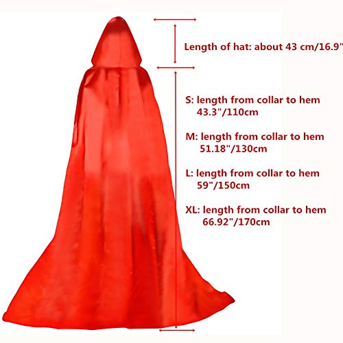 Proumhang Larga Capa Roja con Capucha Medieval Vampiro Traje de Bruja Mujer Halloween Disfraz Carnaval Navidad Adulto