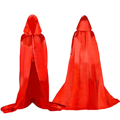 Proumhang Larga Capa Roja con Capucha Medieval Vampiro Traje de Bruja Mujer Halloween Disfraz Carnaval Navidad Adulto