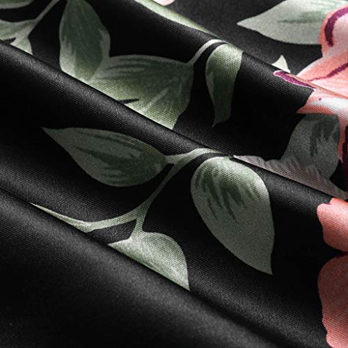 Proumy Pijama Negra Floral Mujer Verano Bata Sexy de Talla Grande Conjunto de Ropa de Dormir Cuello V Transparente Camisola Larga con Calzoncillos Cortos Traje de Noche Vestido de Cama Dos Piezas