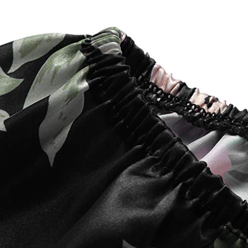 Proumy Pijama Negra Floral Mujer Verano Bata Sexy de Talla Grande Conjunto de Ropa de Dormir Cuello V Transparente Camisola Larga con Calzoncillos Cortos Traje de Noche Vestido de Cama Dos Piezas