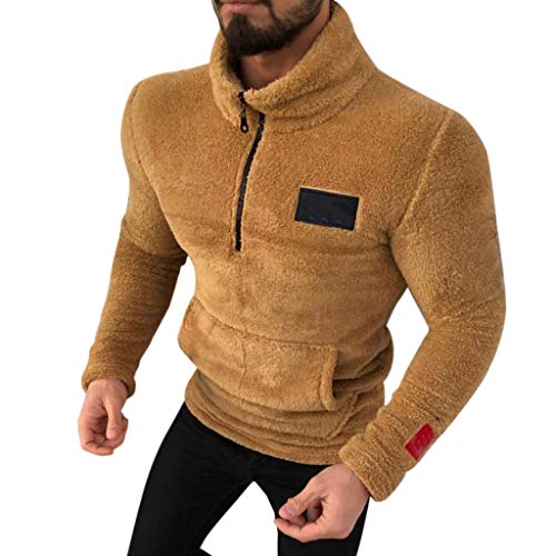 Pullover de Felpa Hombre Sudadera Lana Sintética Cuello Alto con Cremallera Camisas Suave Caliente Invierno Ropa Casual de Manga Larga Blouse Tops Rebajas Yvelands(café,L)