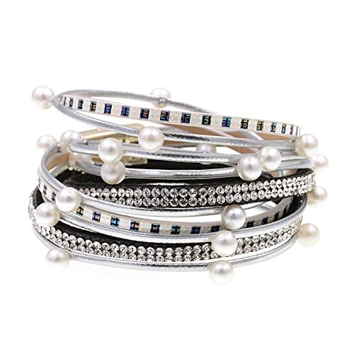 Pulseras TY-Black Fashion Wrap con Perlas simuladas Bohemias Pulseras Azul 34 cm