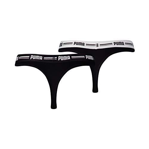 PUMA Iconic Women's String-Thong (2 Pack) Tanga Bragas, Negro, M (Pack de 2) para Mujer