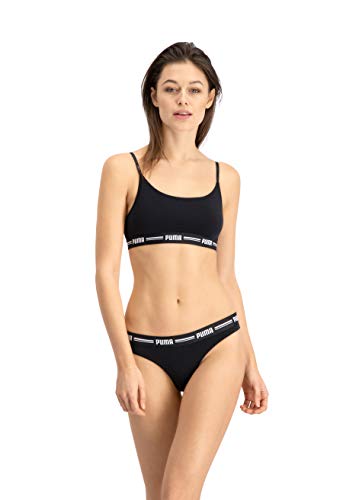 PUMA Iconic Women's String-Thong (2 Pack) Tanga Bragas, Negro, M (Pack de 2) para Mujer