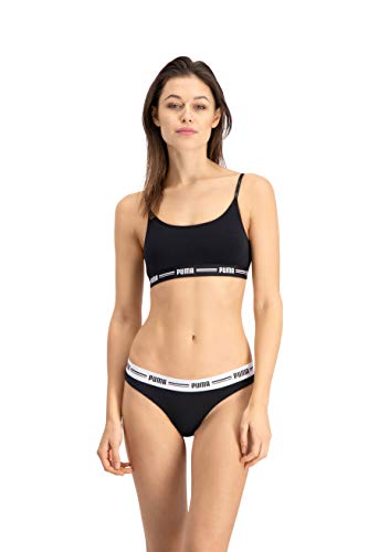 PUMA Iconic Women's String-Thong (2 Pack) Tanga Bragas, Negro, M (Pack de 2) para Mujer