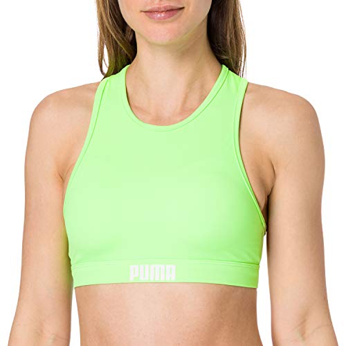 PUMA Racerback Swim Top Parte de Arriba de Bikini, Verde neón, S para Mujer