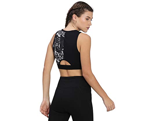 PUMA Train Untmd Crop Tank Camiseta De Tirantes, Mujer, Puma Black-Floral Print, S