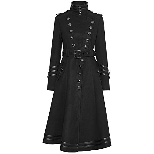 Punk Rave - Abrigo de invierno para mujer, estilo gótico militar, de doble cara Negro Negro ( L