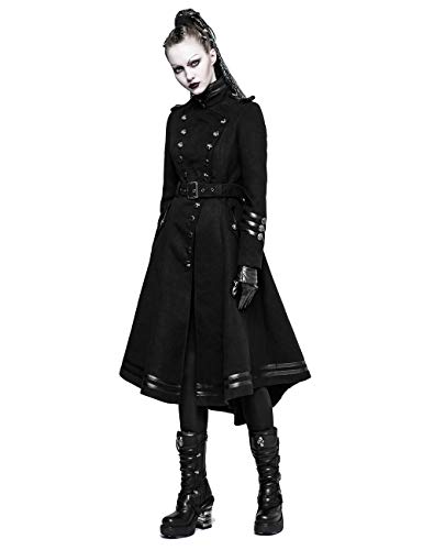 Punk Rave - Abrigo de invierno para mujer, estilo gótico militar, de doble cara Negro Negro ( L