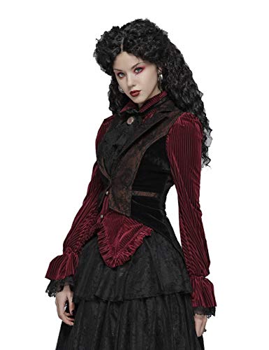 Punk Rave - Camisa de terciopelo gótico de grano oscuro para mujer, ajuste delgado, correa ajustable, puños elásticos, elegante fiesta blusa Tops de manga larga