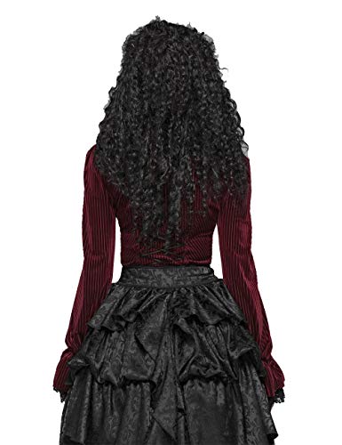 Punk Rave - Camisa de terciopelo gótico de grano oscuro para mujer, ajuste delgado, correa ajustable, puños elásticos, elegante fiesta blusa Tops de manga larga