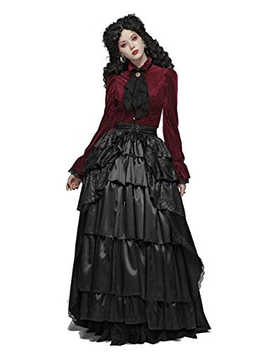 Punk Rave - Camisa de terciopelo gótico de grano oscuro para mujer, ajuste delgado, correa ajustable, puños elásticos, elegante fiesta blusa Tops de manga larga