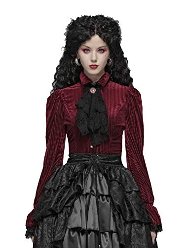 Punk Rave - Camisa de terciopelo gótico de grano oscuro para mujer, ajuste delgado, correa ajustable, puños elásticos, elegante fiesta blusa Tops de manga larga