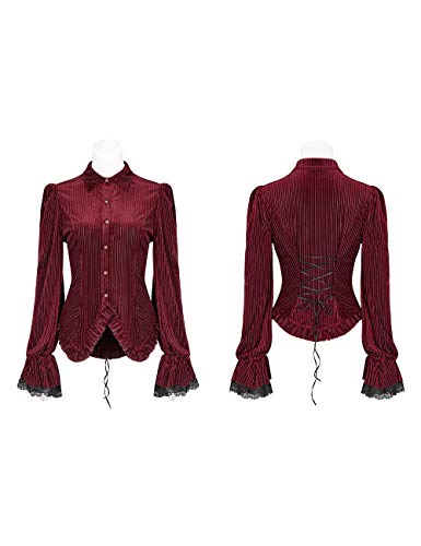 Punk Rave - Camisa de terciopelo gótico de grano oscuro para mujer, ajuste delgado, correa ajustable, puños elásticos, elegante fiesta blusa Tops de manga larga