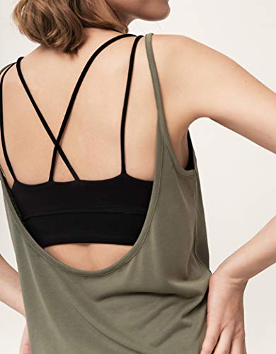QING Mujer Camiseta Deportiva de Tirantes sin Mangas de Running Espalda Abierta Tank Top Fitness (Verde)