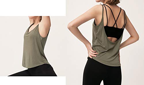 QING Mujer Camiseta Deportiva de Tirantes sin Mangas de Running Espalda Abierta Tank Top Fitness (Verde)