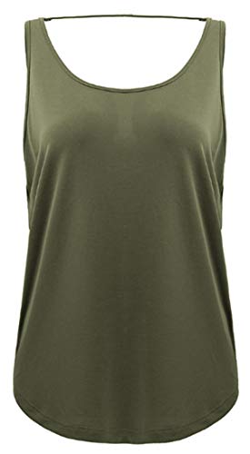 QING Mujer Camiseta Deportiva de Tirantes sin Mangas de Running Espalda Abierta Tank Top Fitness (Verde)
