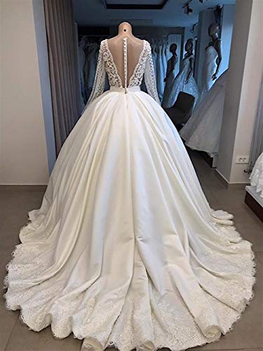 QING XIN-1225 Wedding Dress,Prom Dresses del Banquete de Manga Larga Vestido de Novia Nuevo V-Cuello Vestido de Novia árabe Dubai Larga Evening Dresses (Color : White, US Size : 10)