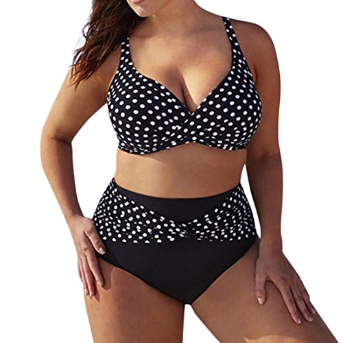 QinMM Bikini de Punto Trajes de baño para Mujer Talla Grande, Push up Playa de Verano Bañador (Negro, 3XL)